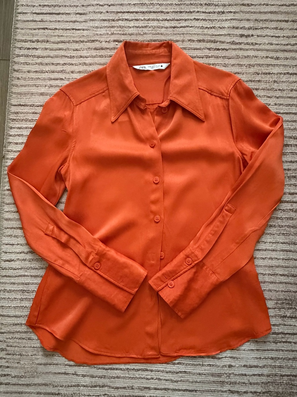 Zara Burnt Orange Satin Button-Up Blouse